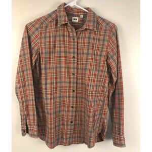 Uniqlo Button Down Shirt Women XS Red Plaid Flannel Long Sleeve Casual Cotton